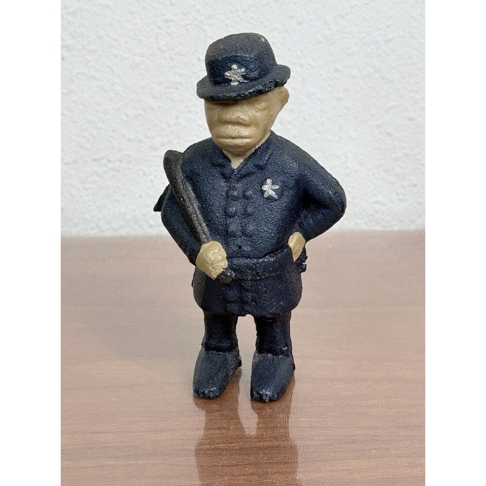 Vintage Cast Iron Mulligan Police Officer Still Coin Bank 80s Reproduction 5.5”